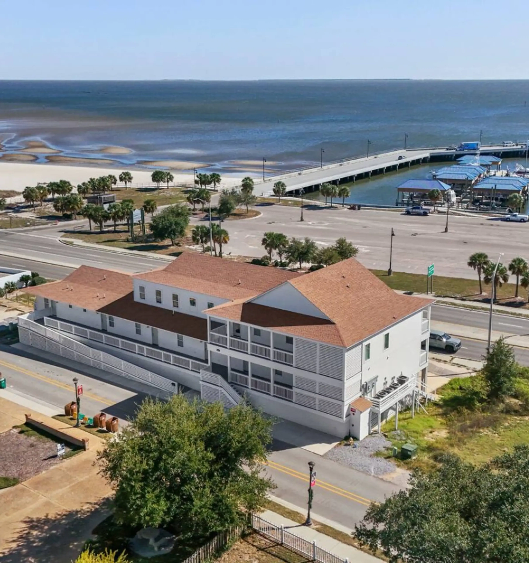 Aerial view of beachfront property in Pass Christian